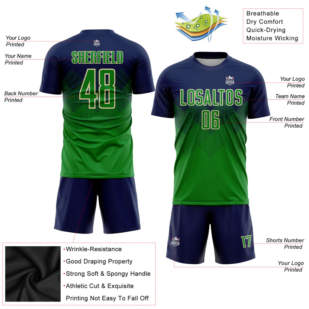 Custom Navy Grass Green-Cream Sublimation Soccer Uniform Jersey