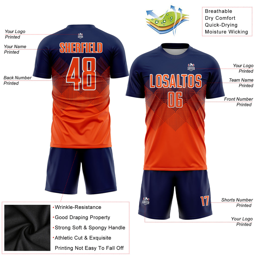 Custom Navy Orange-White Sublimation Soccer Uniform Jersey