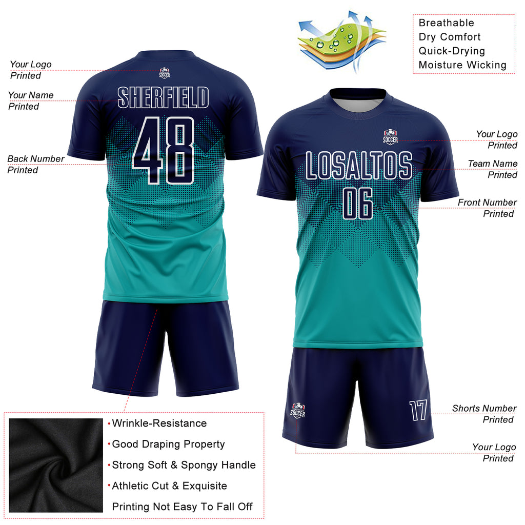 Custom aqua navy-white sublimation soccer uniform jersey with free shipping1