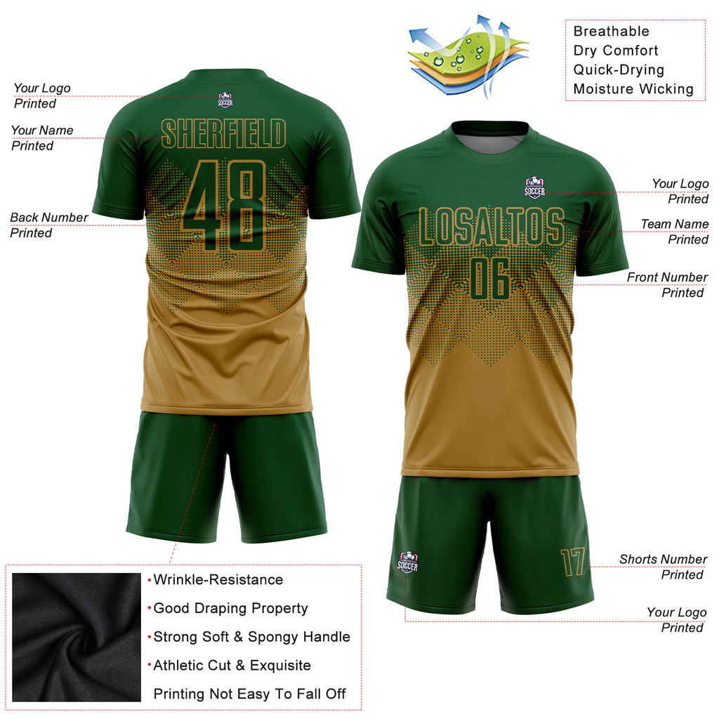 Custom Old Gold Green Sublimation Soccer Uniform Jersey