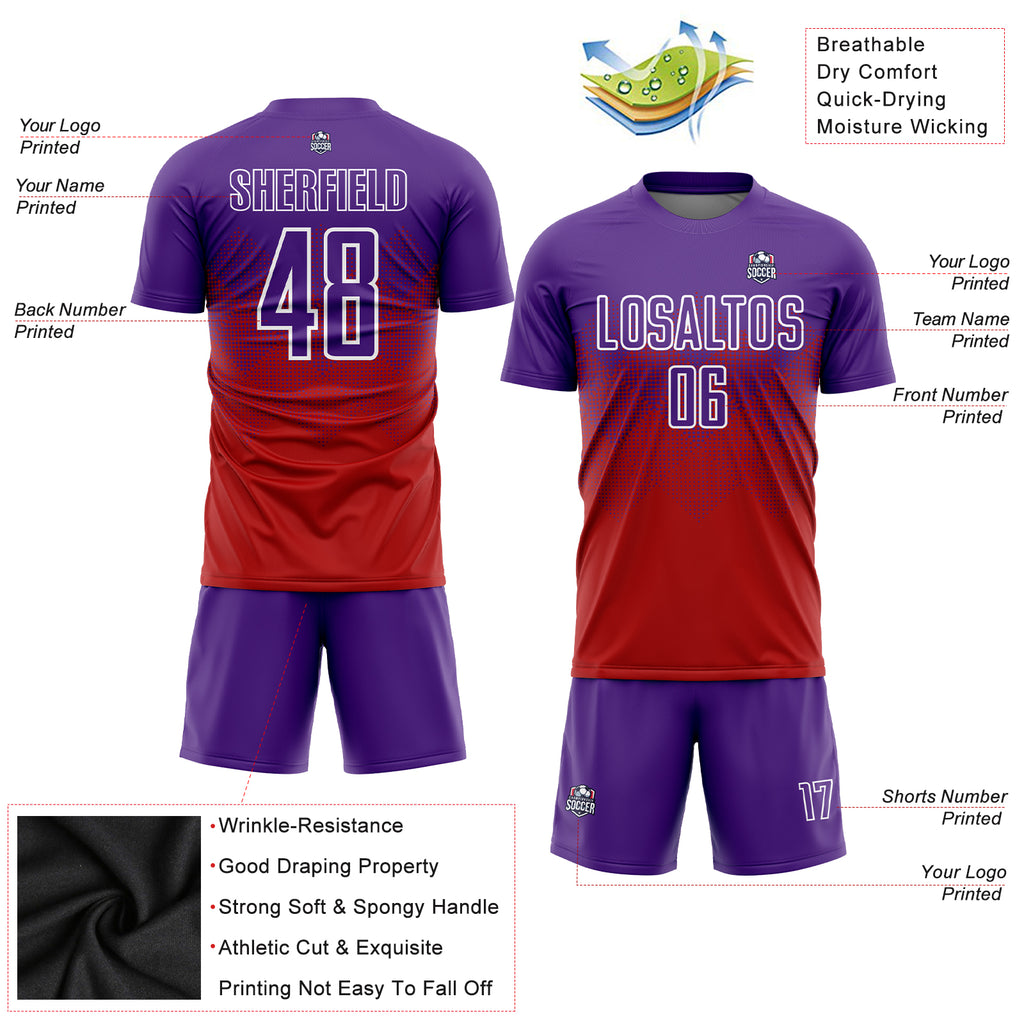 Custom Red Purple-White Sublimation Soccer Uniform Jersey