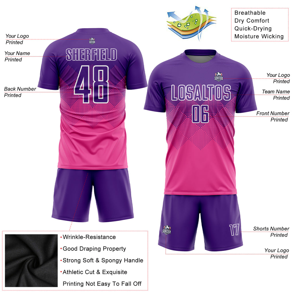 Custom Pink Purple-White Sublimation Soccer Uniform Jersey