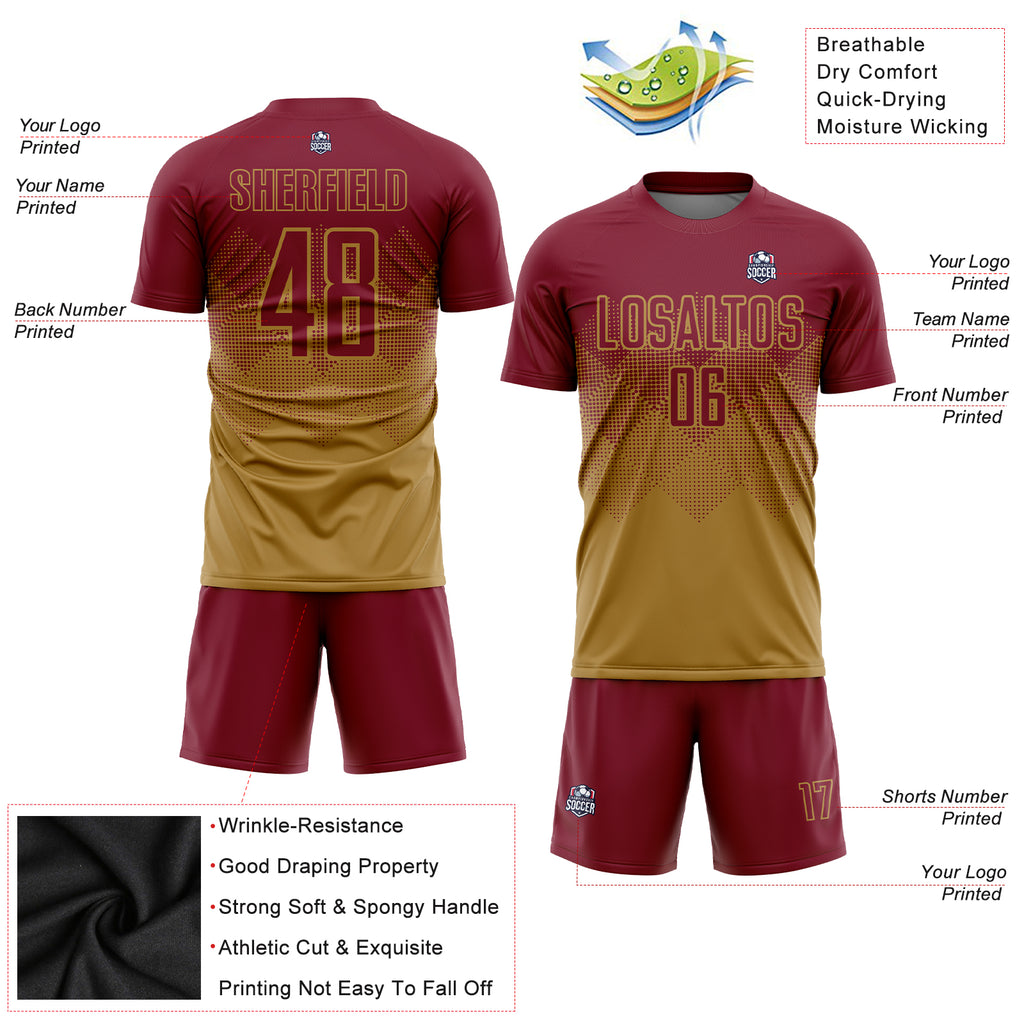 Custom Old Gold Crimson Sublimation Soccer Uniform Jersey