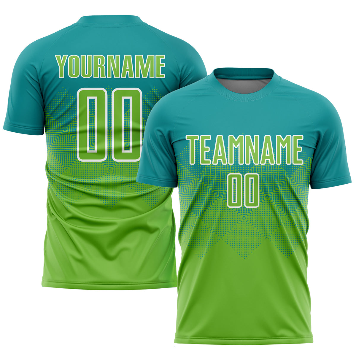 Custom Teal Neon Green-White Sublimation Soccer Uniform Jersey Free ...