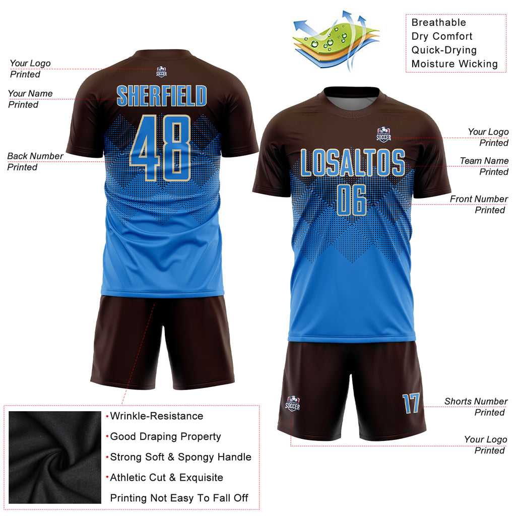 Custom Brown Powder Blue-Cream Sublimation Soccer Uniform Jersey
