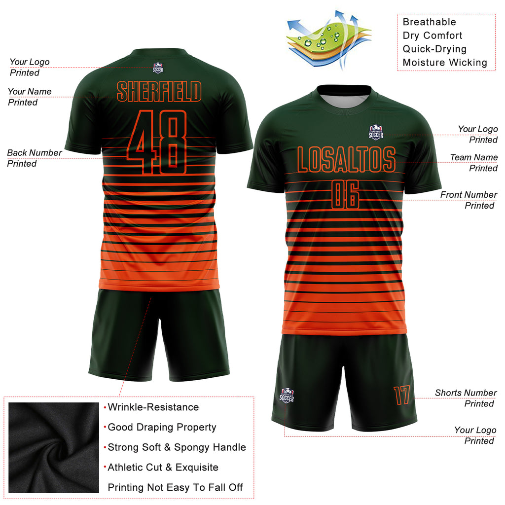 Custom Green Orange Pinstripe Fade Fashion Sublimation Soccer Uniform Jersey