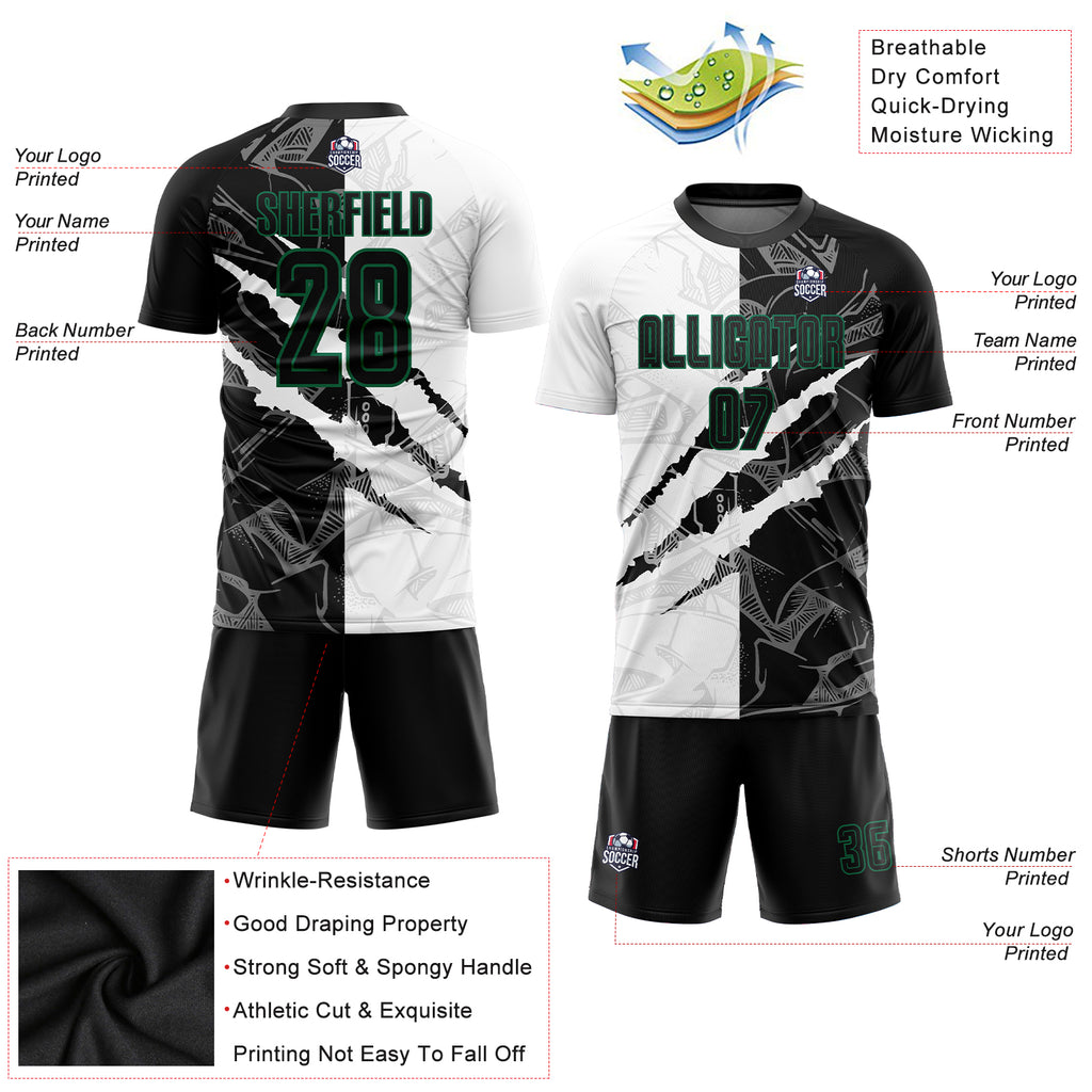 Custom Graffiti Pattern Black-Kelly Green Scratch Sublimation Soccer Uniform Jersey