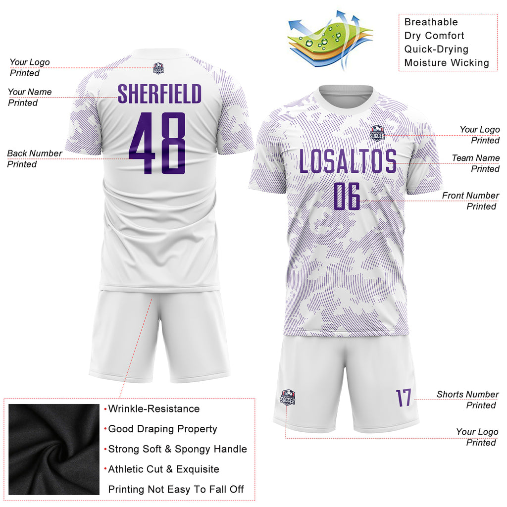 Custom White Purple Sublimation Soccer Uniform Jersey