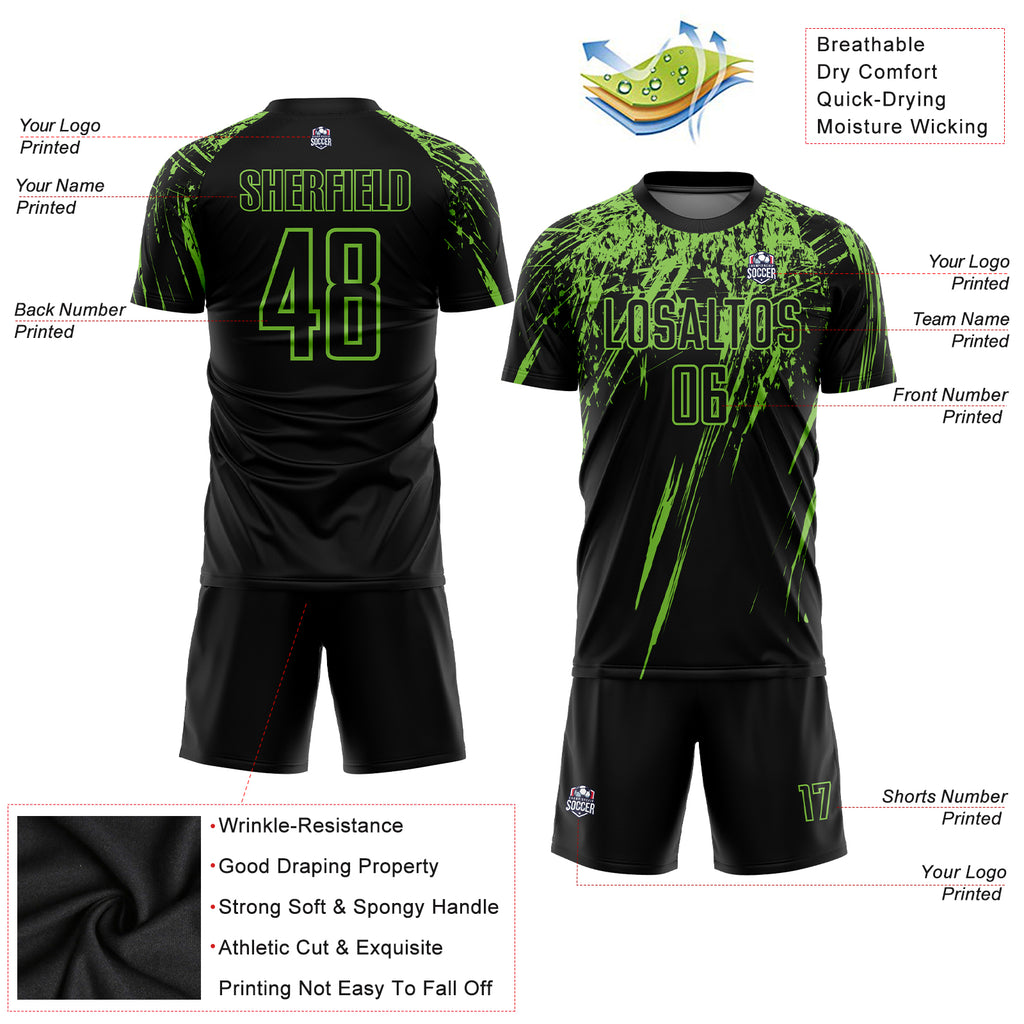 Custom Black Neon Green Sublimation Soccer Uniform Jersey