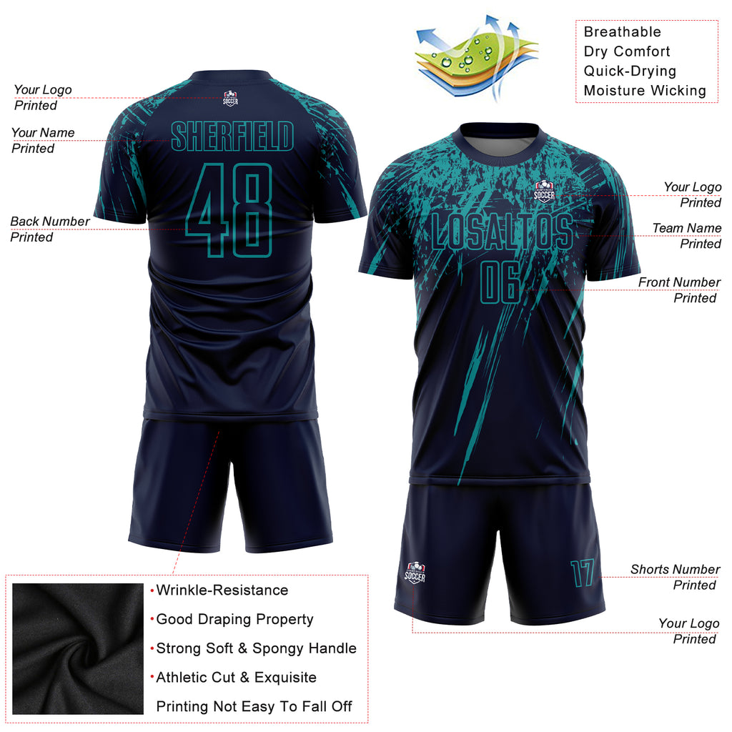 Custom Navy Teal Sublimation Soccer Uniform Jersey