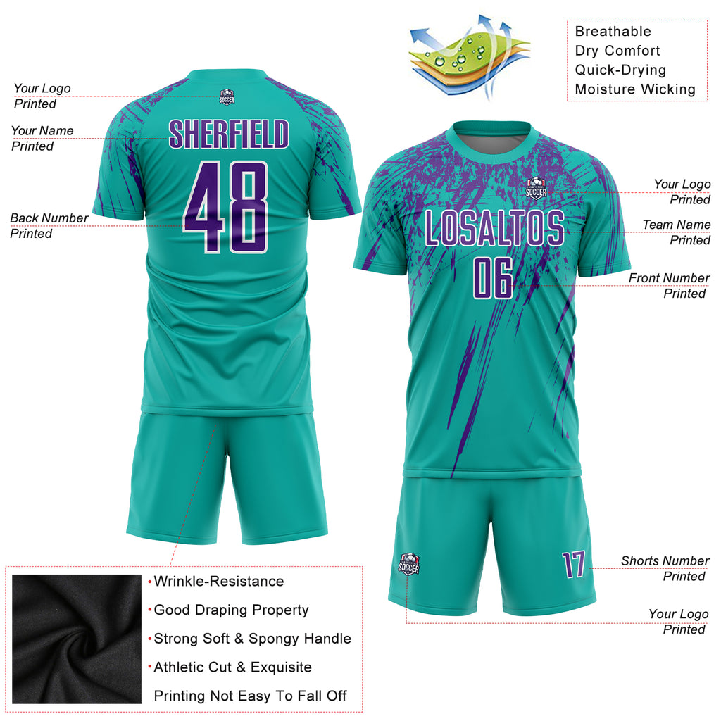 Custom aqua purple-white sublimation soccer uniform jersey with free shipping0