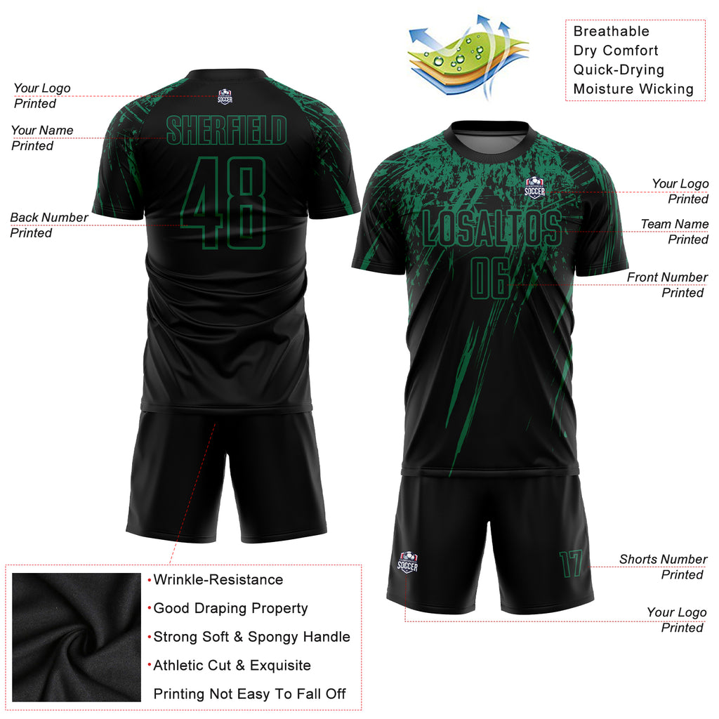 Custom Black Kelly Green Sublimation Soccer Uniform Jersey