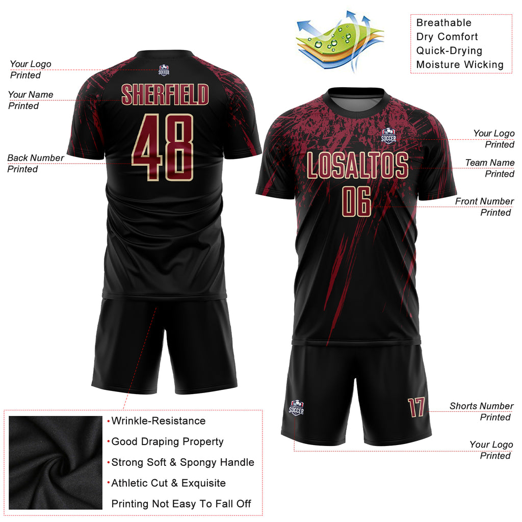 Custom Black Crimson-Cream Sublimation Soccer Uniform Jersey