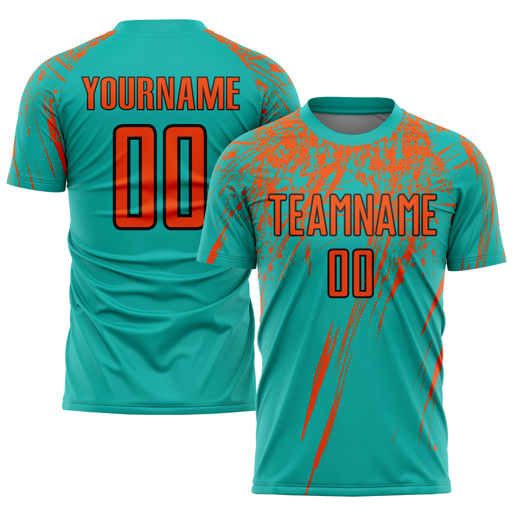 Custom aqua orange-black sublimation soccer uniform jersey with free shipping0