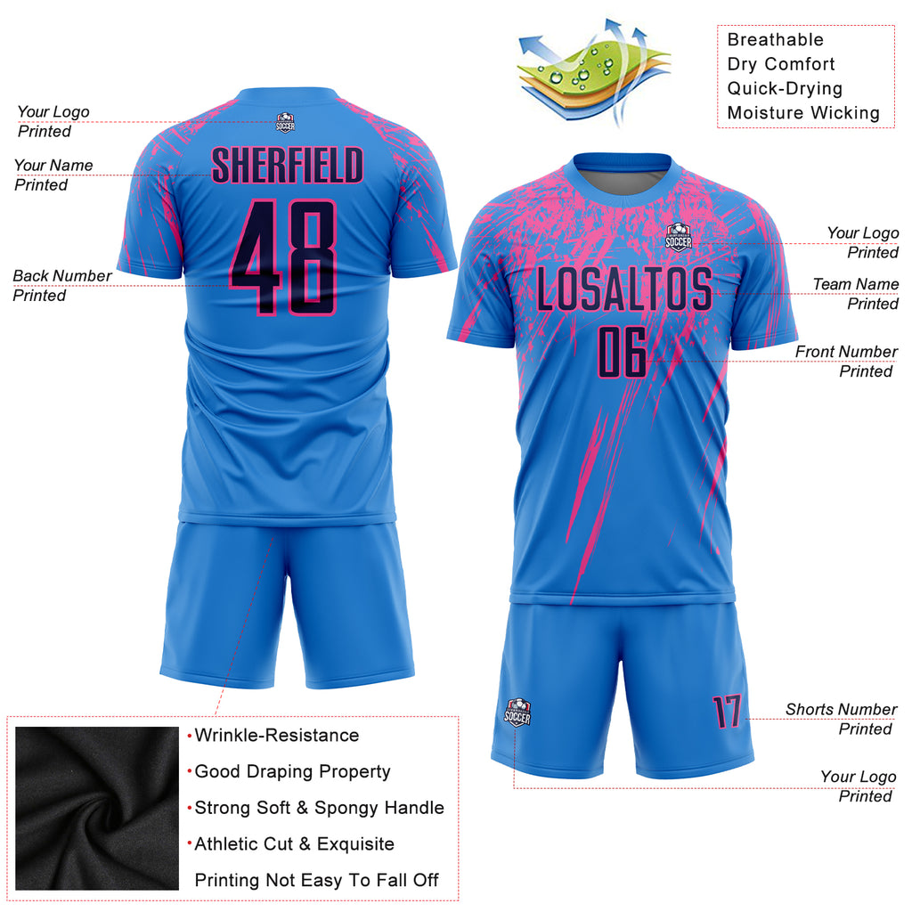Custom Electric Blue Navy-Pink Sublimation Soccer Uniform Jersey