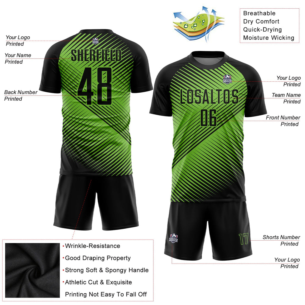 Custom Neon Green Black Sublimation Soccer Uniform Jersey