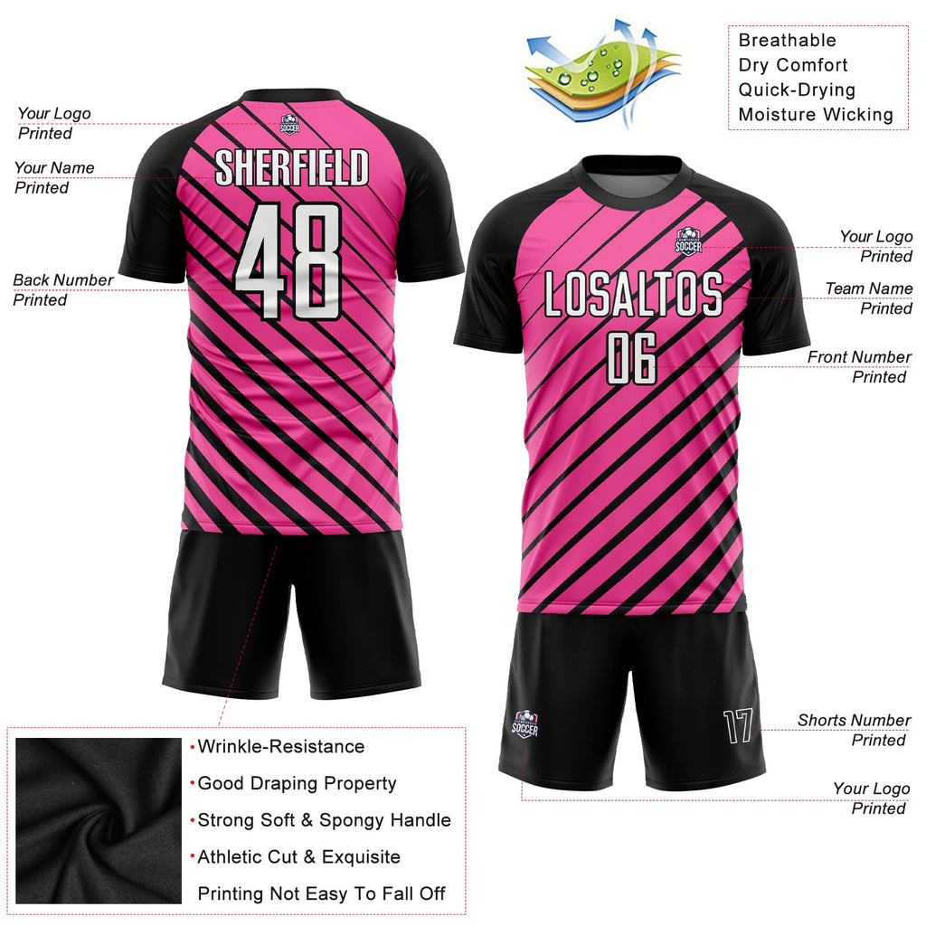 Custom Pink White-Black Sublimation Soccer Uniform Jersey