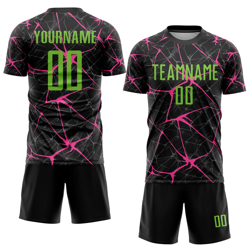 Custom Black Neon Green-Pink Sublimation Soccer Uniform Jersey