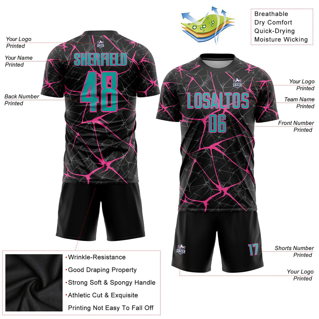 Custom Black Aqua-Pink Sublimation Soccer Uniform Jersey