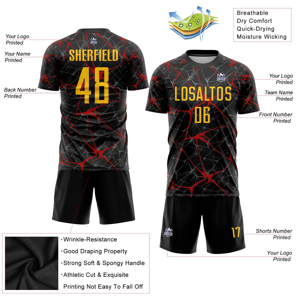 Custom Black Yellow-Red Sublimation Soccer Uniform Jersey