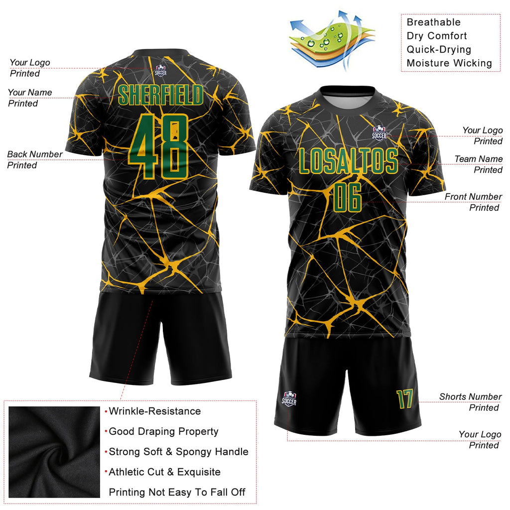 Custom Black Kelly Green-Gold Sublimation Soccer Uniform Jersey
