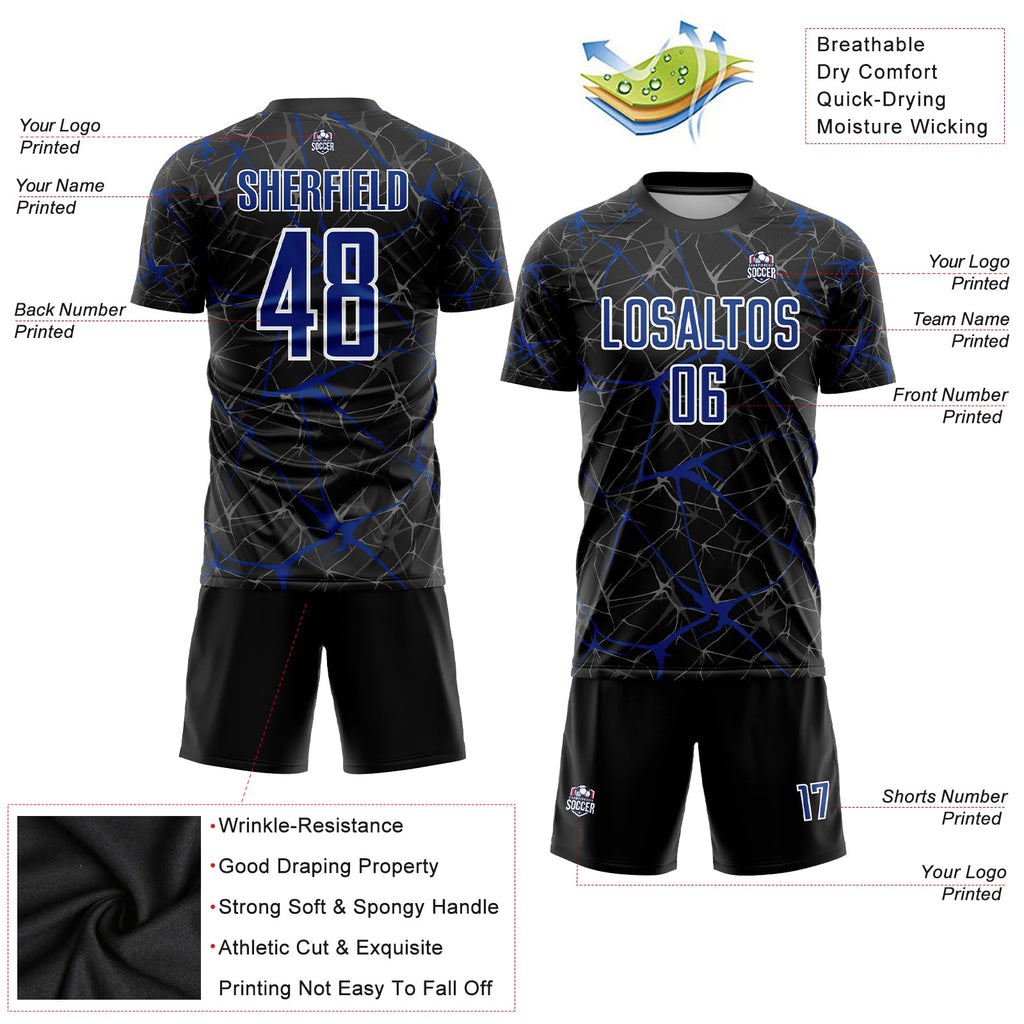 Custom Black Royal-White Sublimation Soccer Uniform Jersey