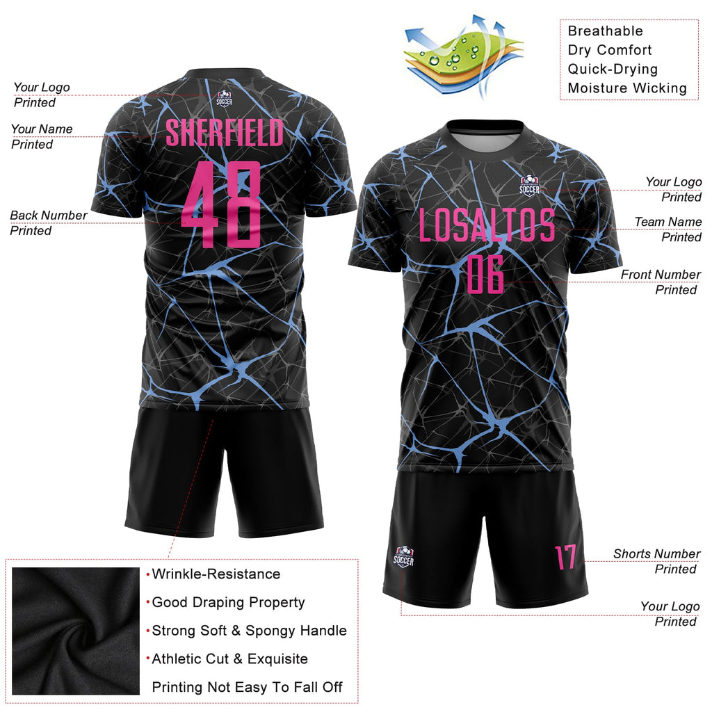 Custom Black Pink-Light Blue Sublimation Soccer Uniform Jersey