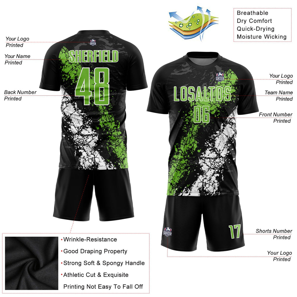 Custom Black Neon Green-White Sublimation Soccer Uniform Jersey