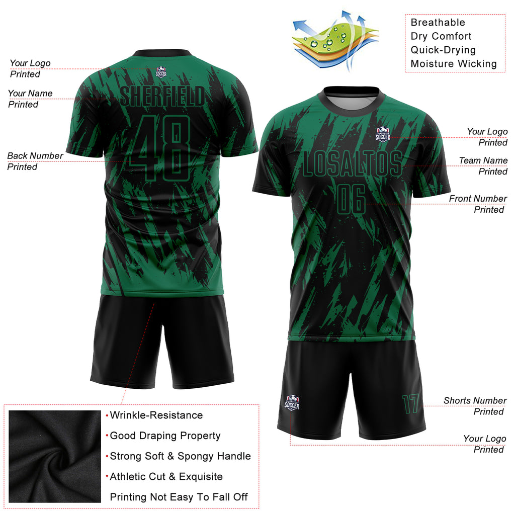 Custom Kelly Green Black Sublimation Soccer Uniform Jersey