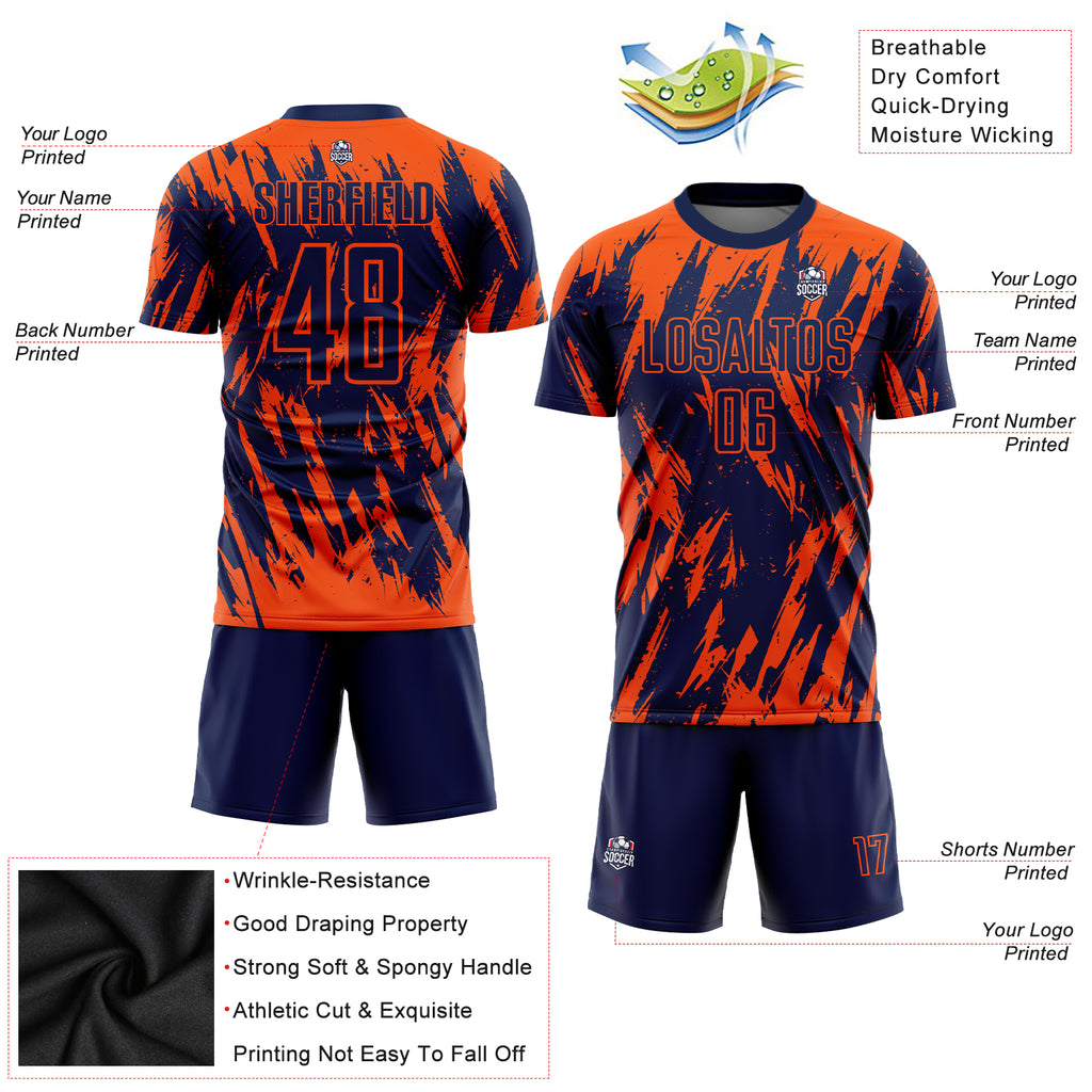 Custom Orange Navy Sublimation Soccer Uniform Jersey
