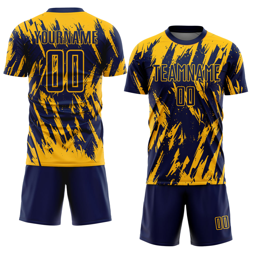 Custom Gold Navy Sublimation Soccer Uniform Jersey