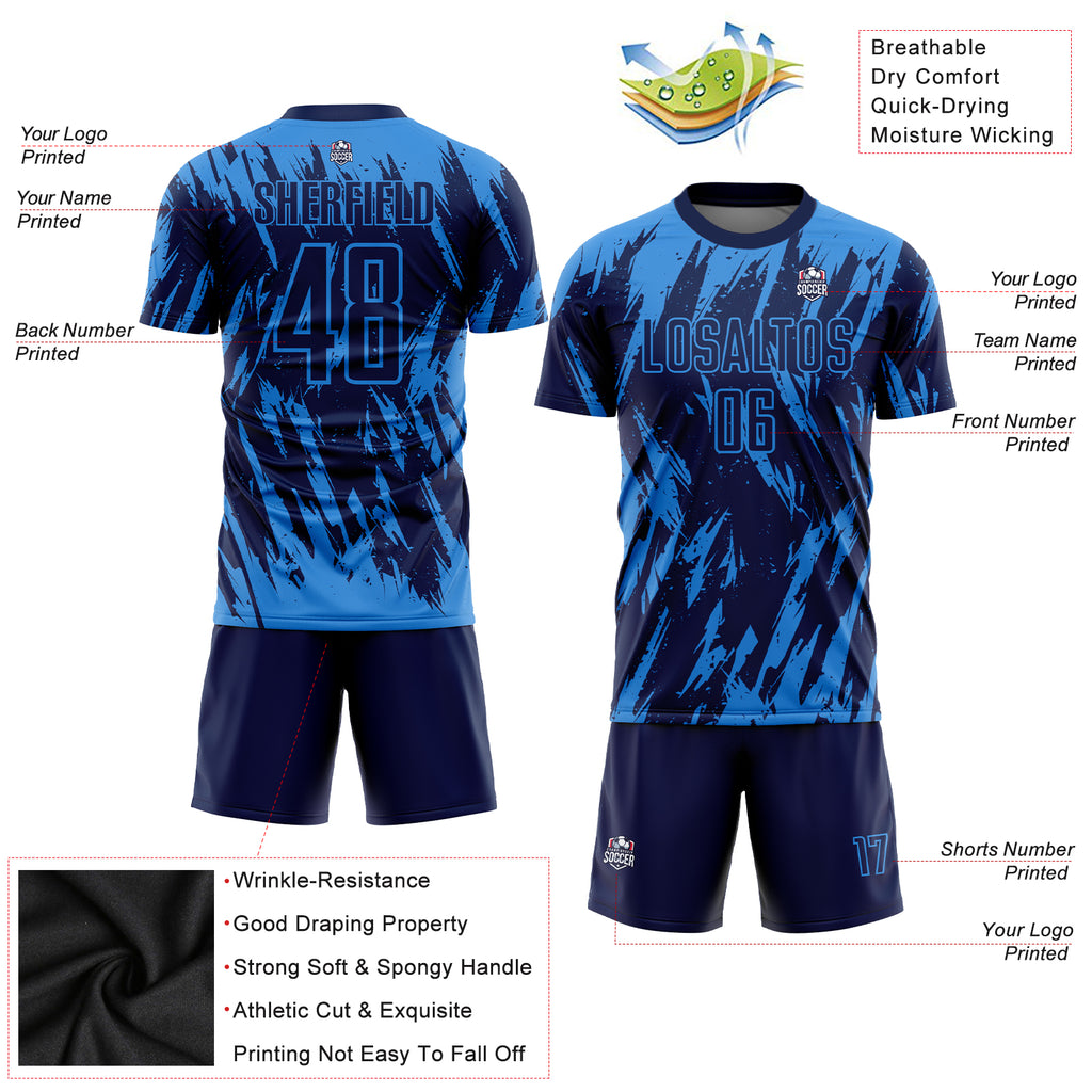 Custom Electric Blue Navy Sublimation Soccer Uniform Jersey