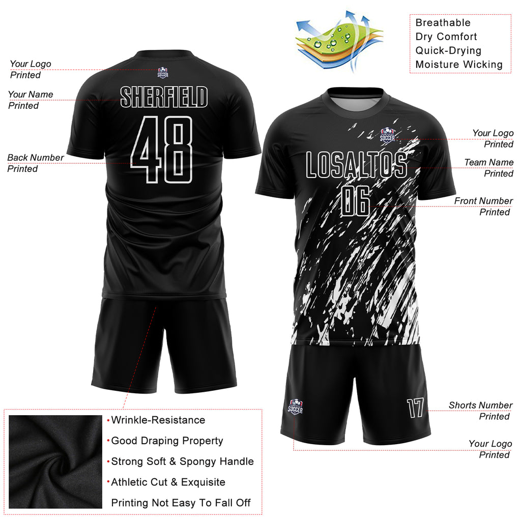 Custom Black White Sublimation Soccer Uniform Jersey