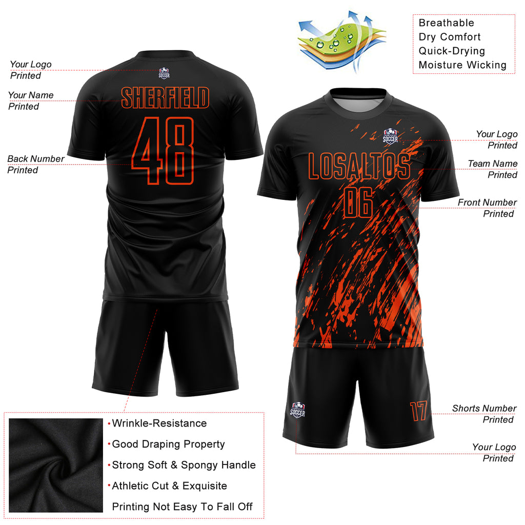 Custom Black Orange Sublimation Soccer Uniform Jersey