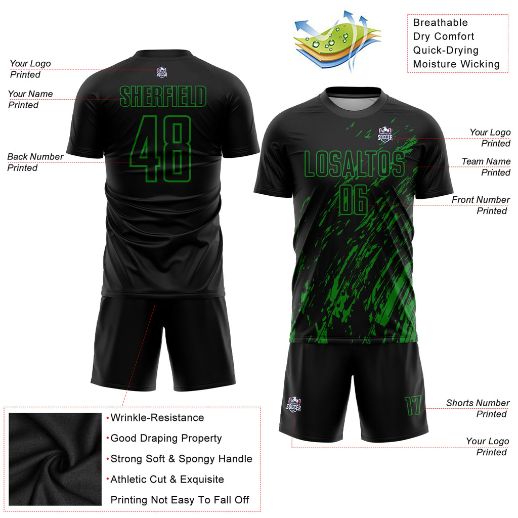 Custom Black Grass Green Sublimation Soccer Uniform Jersey