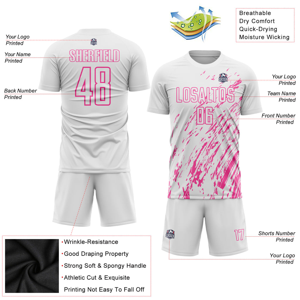 Custom White Pink Sublimation Soccer Uniform Jersey