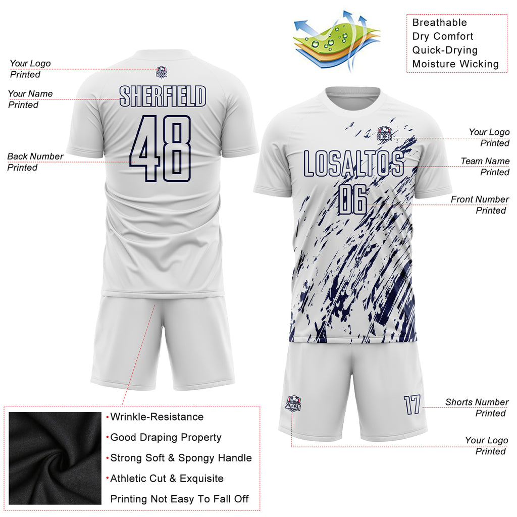 Custom White Navy Sublimation Soccer Uniform Jersey