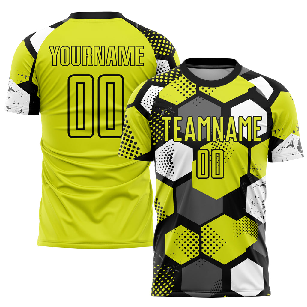 Custom Neon Yellow Black-White Sublimation Soccer Uniform Jersey