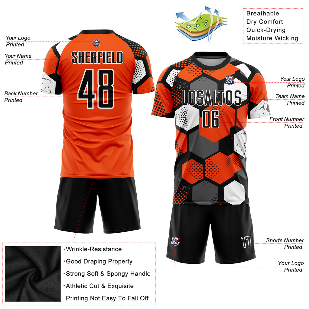 Custom Orange Black-White Sublimation Soccer Uniform Jersey