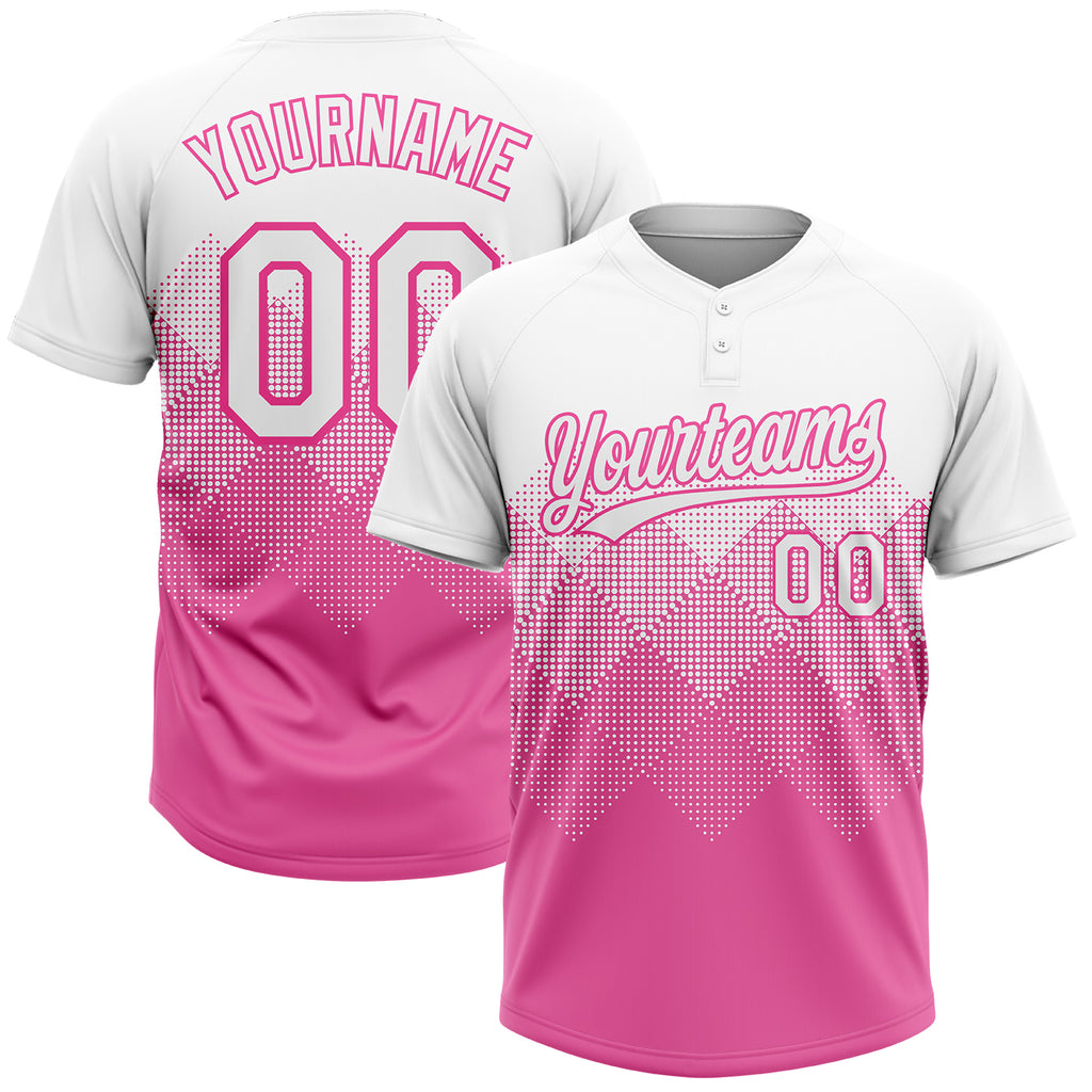 Custom Pink White 3D Pattern Two-Button Unisex Softball Jersey