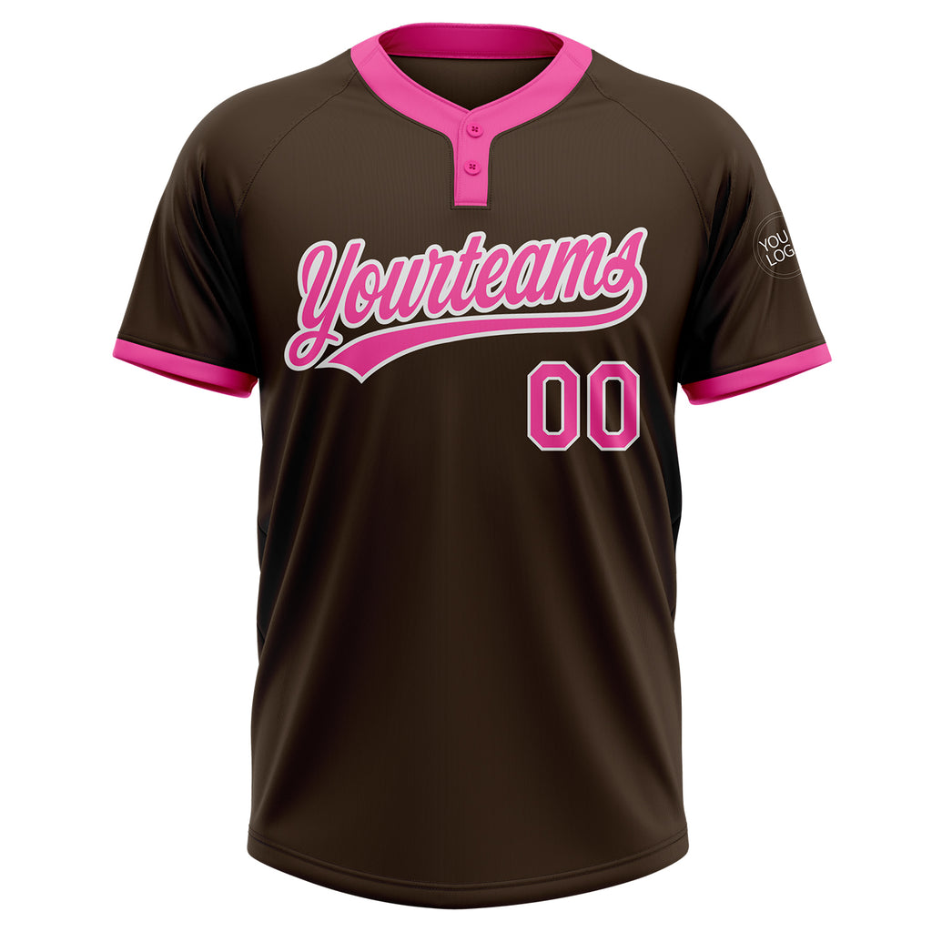 Custom Brown Pink-White Two-Button Unisex Softball Jersey