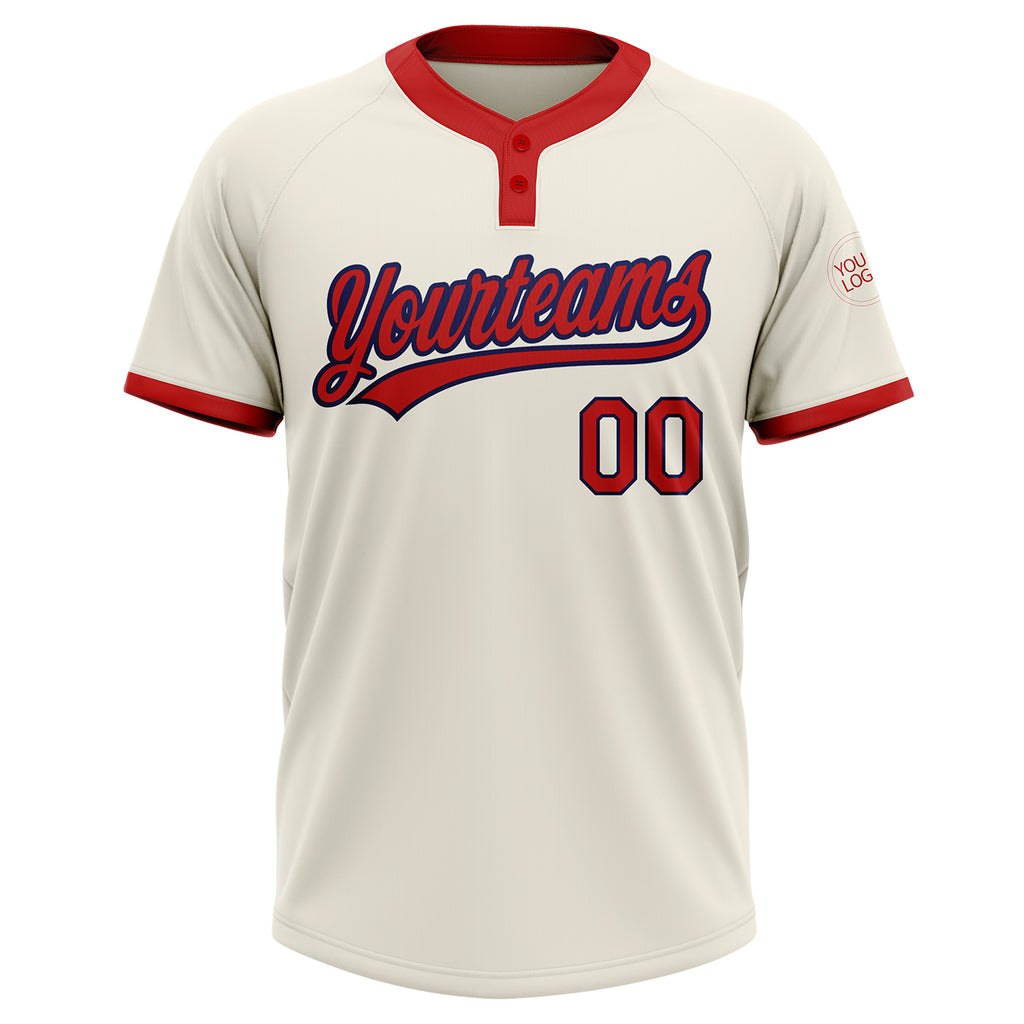 Custom Cream Red-Navy Two-Button Unisex Softball Jersey