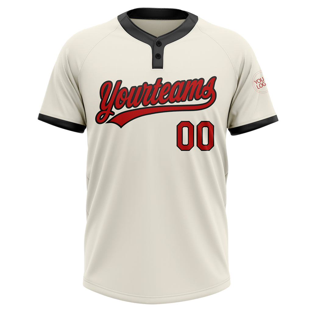 Custom Cream Red-Black Two-Button Unisex Softball Jersey