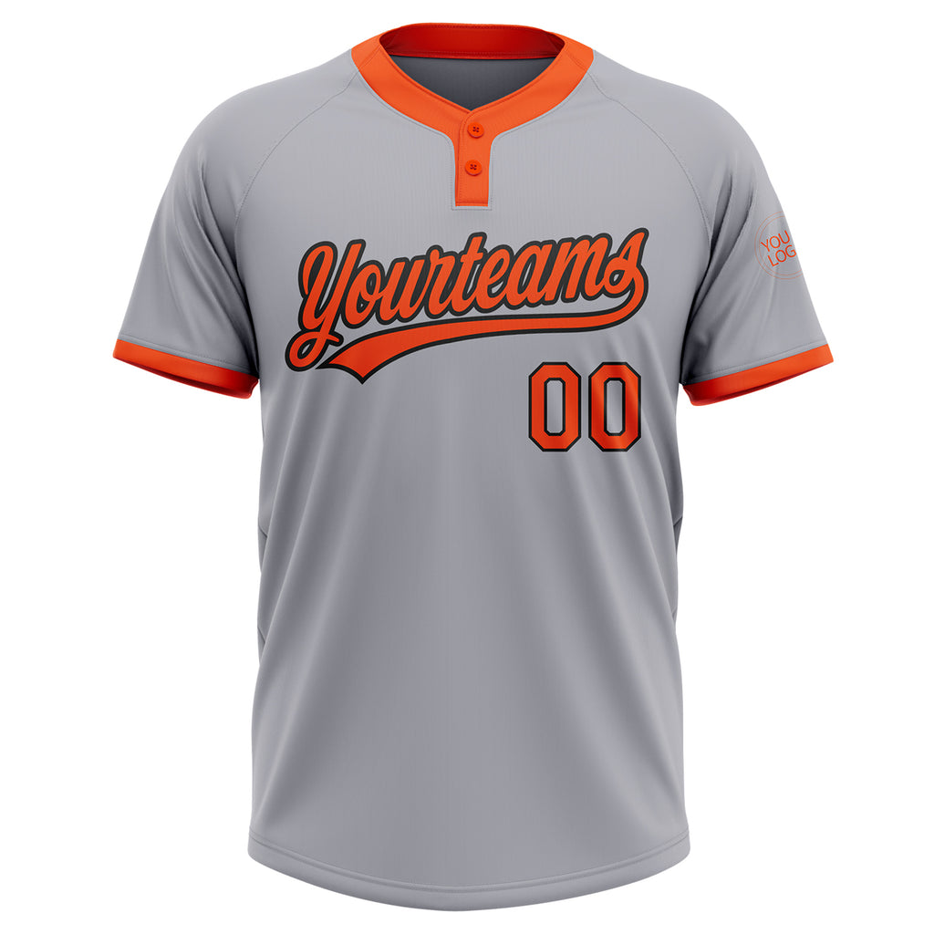Custom Gray Orange-Black Two-Button Unisex Softball Jersey