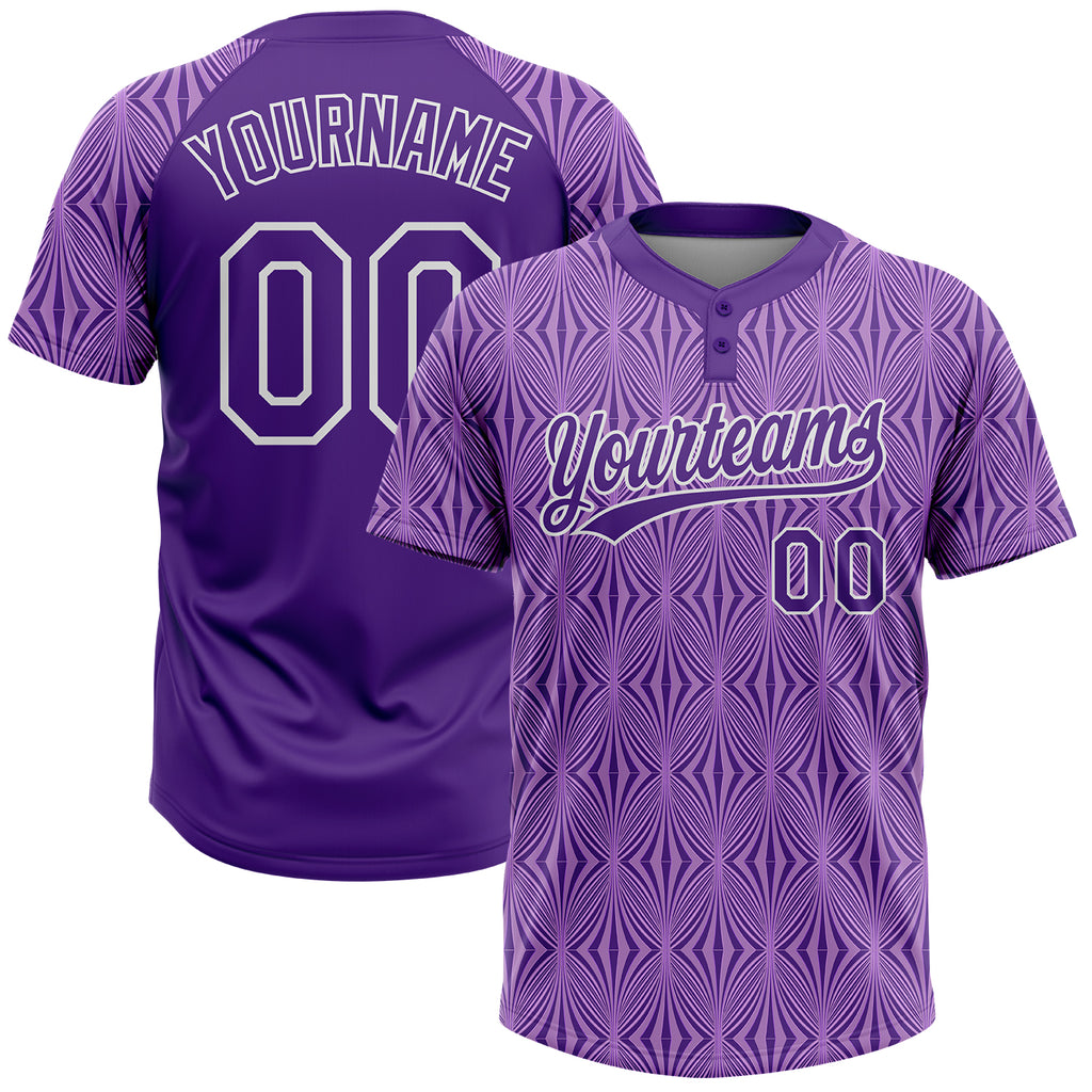 Custom Purple Purple-White Two-Button Unisex Softball Jersey