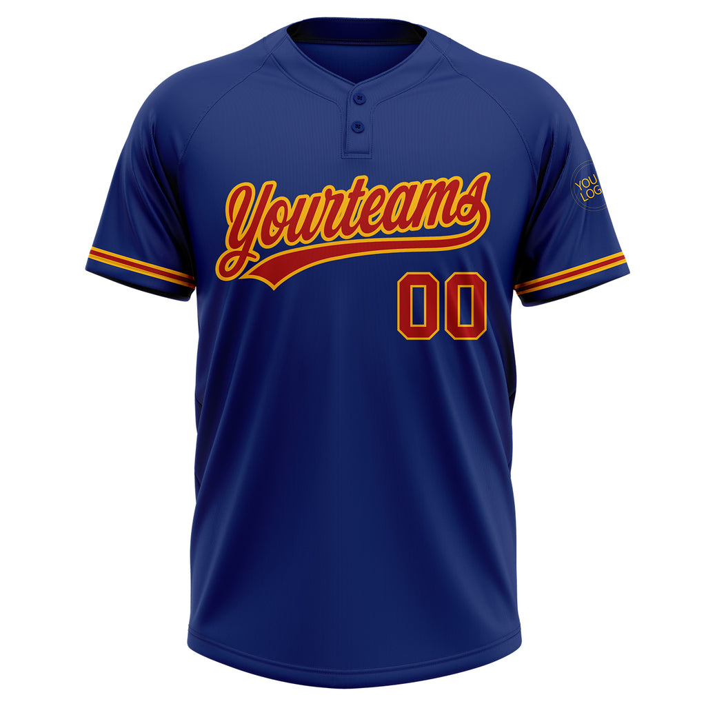 Custom Royal Red-Gold Two-Button Unisex Softball Jersey