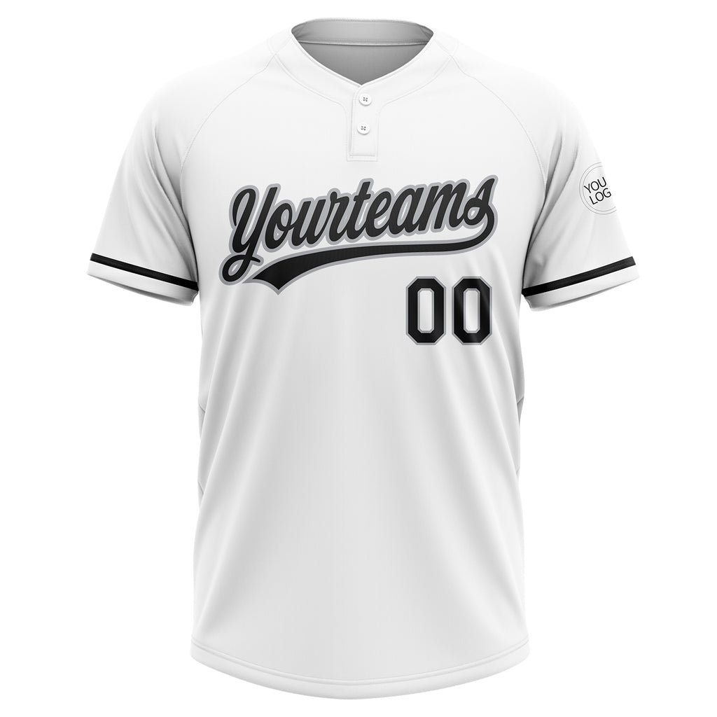 Custom White Black-Gray Two-Button Unisex Softball Jersey