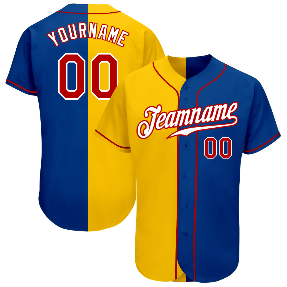Custom Royal Red-Yellow Authentic Split Fashion Baseball Jersey
