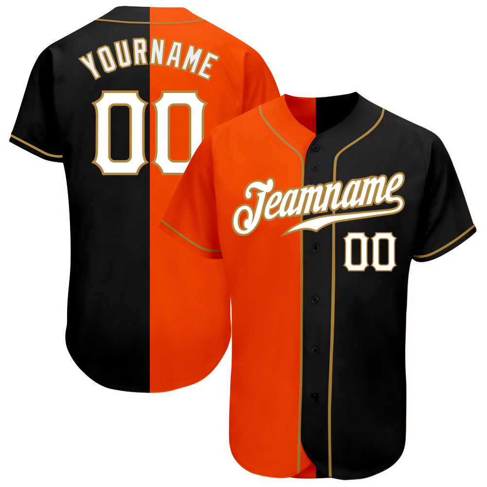 Custom Black White-Orange Authentic Split Fashion Baseball Jersey