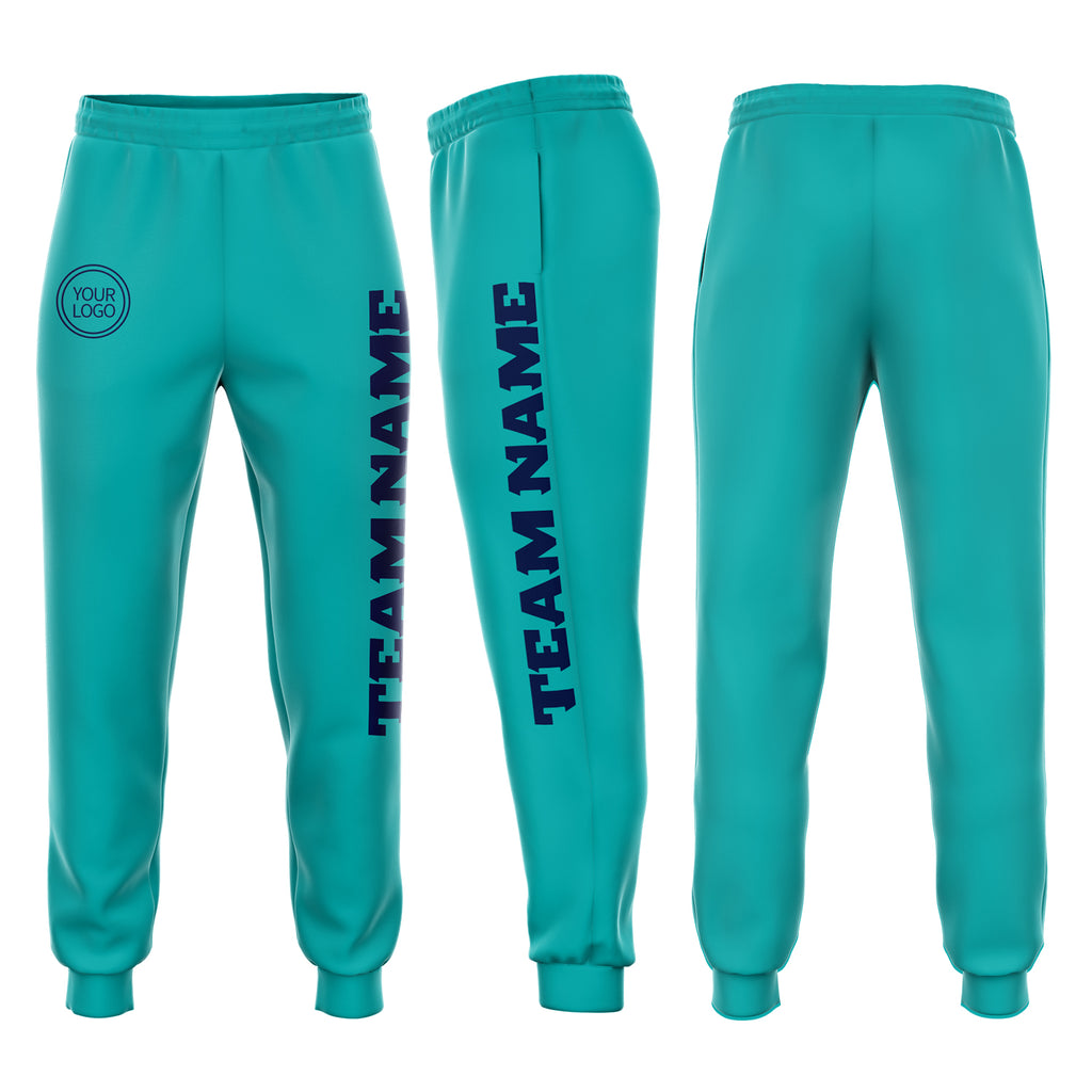 Custom aqua navy fleece jogger sweatpants with free shipping0